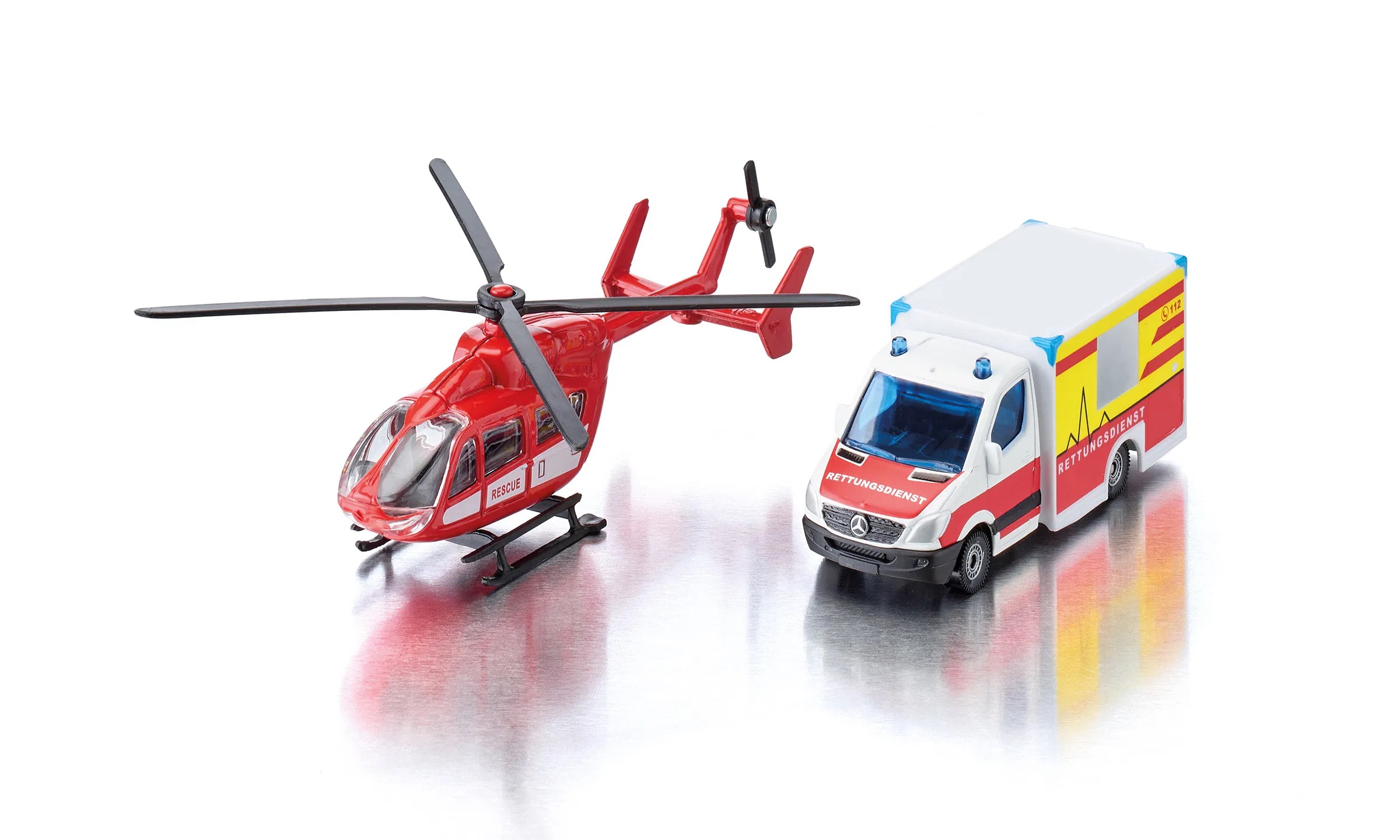 Mercedes-Benz Rettungswagen und Helikopter Modell von Siku 