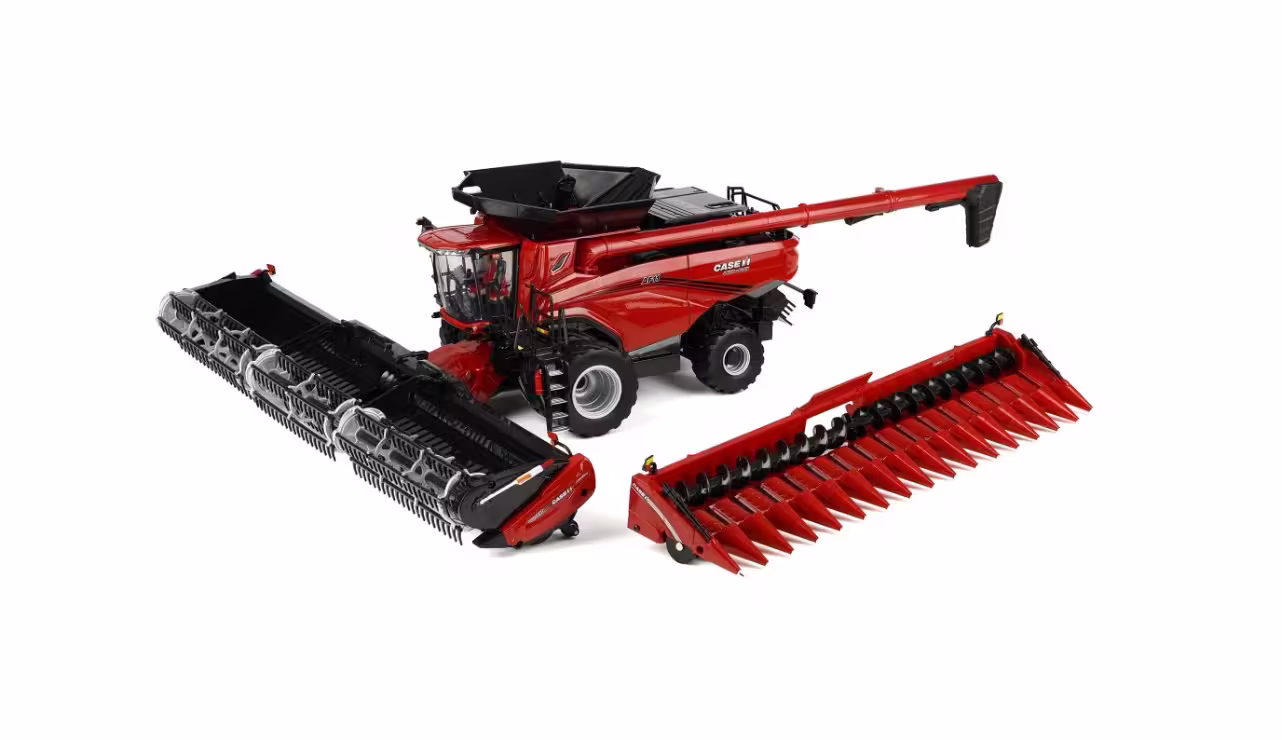 MA77054-1 Artikelname: Case IH AF11 Axial Flow Mähdrescher mit Zwillingsbereifung und 2 Vorsätzen Prestige Originalhersteller: Case IH Modelltyp: AF 11 Axial Flow von Ertl im Maßstab: 1:32 Hersteller-Nr: 44364