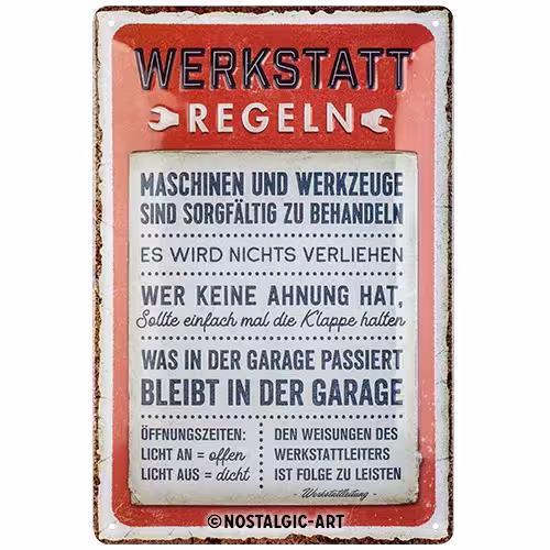 Werkstatt Regeln Blechschild 20 x 30 cm eilbote-onlineshop - Agrarfox