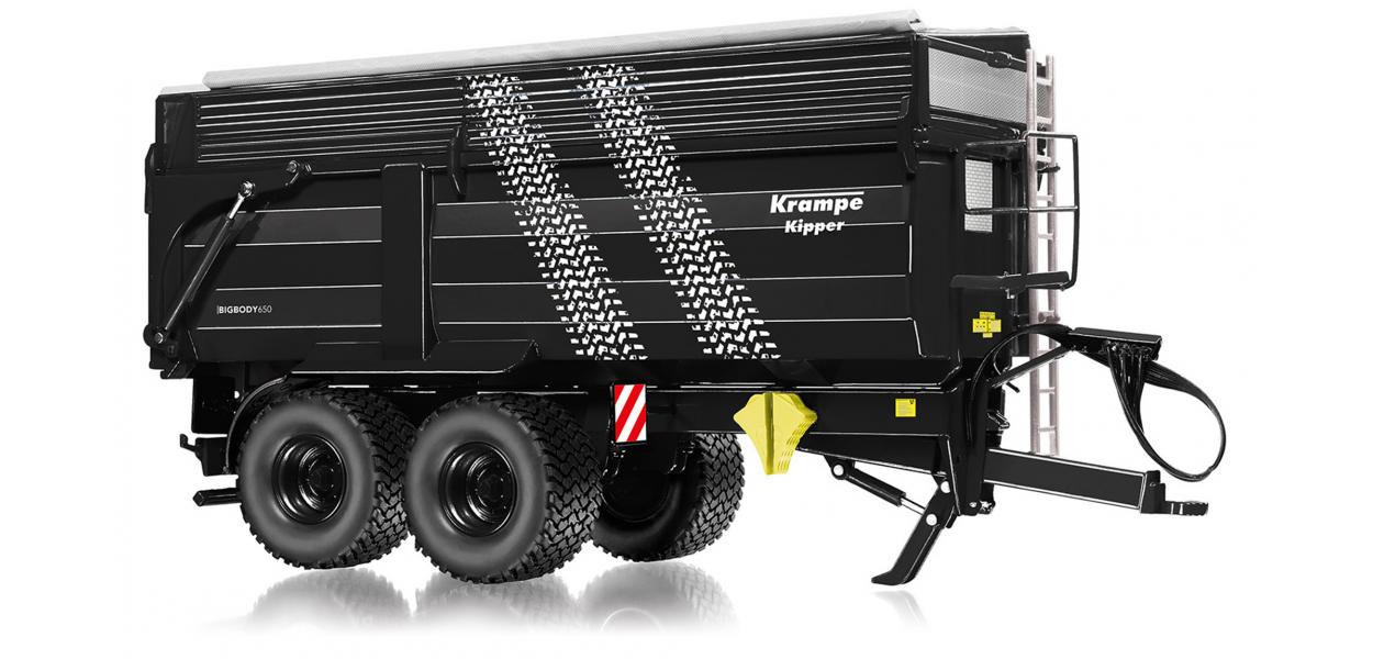 Krampe Big Body 650 Hinterkipper mit Silageaufsatz schwarz Modell von Wiking 1:32