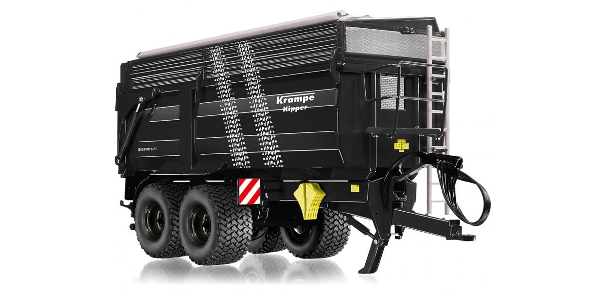 Krampe Big Body 650 Hinterkipper mit Silageaufsatz schwarz Modell von Wiking 1:32