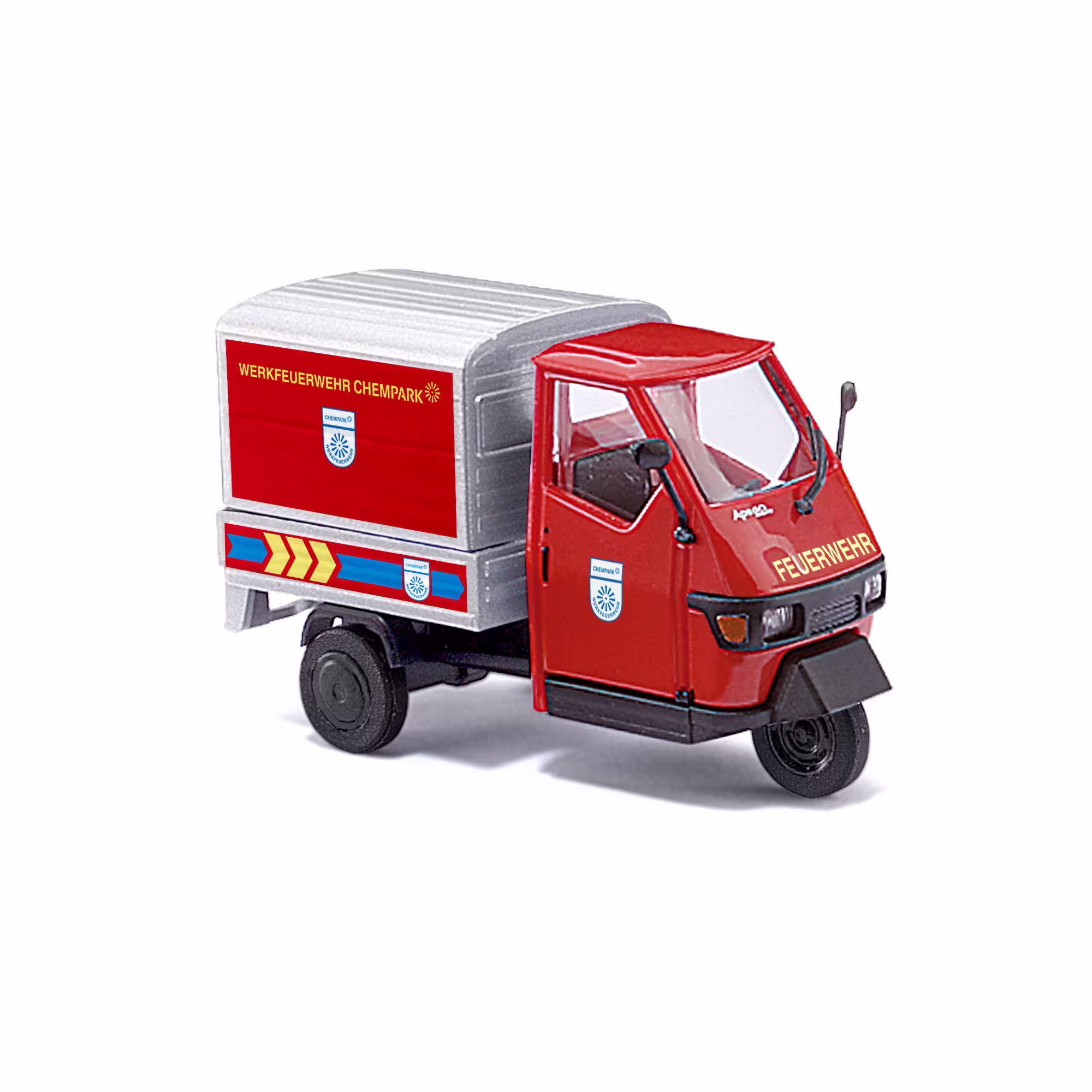 MA76355-1 Artikelname: Piaggio Ape 50, Werkfeuerwehr Chempark Originalhersteller: MulticarPiaggio von Busch im Maßstab: 1:87 Hersteller-Nr: 48449