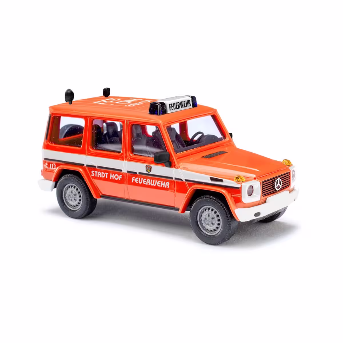 MA76365-1 Artikelname: Mercedes-Benz G-Klasse 90, Feuerwehr Hof Originalhersteller: Mercedes-Benz Modelltyp: G von Busch im Maßstab: 1:87 Hersteller-Nr: 51445