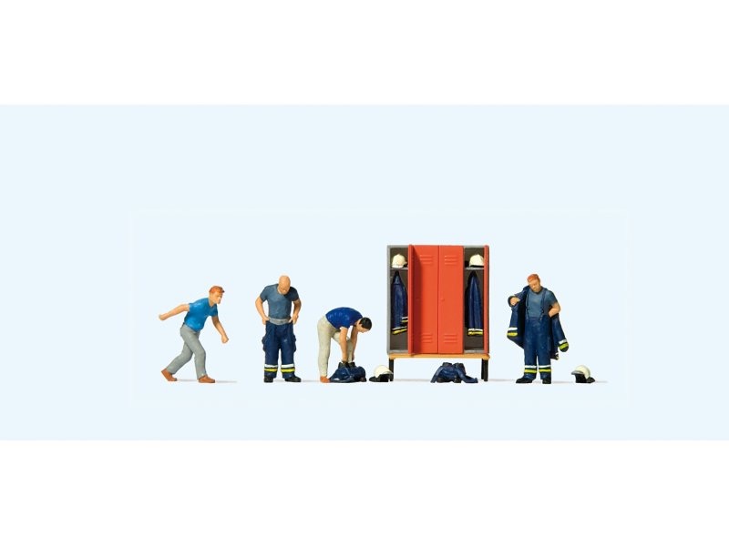 Feuerwehrmänner in moderner Einsatzkleidung. Fertigmachen zum Einsatz  Modell von Preiser 1:87