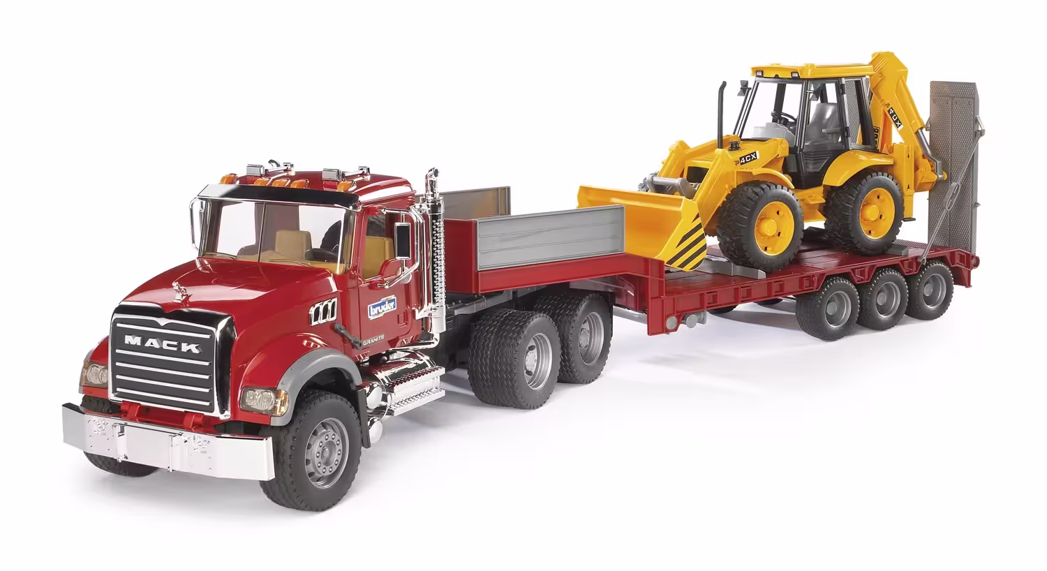MACK Granite LKW mit Tieflader und JCB 4CX Baggerlader Modell von Bruder 1:16 eilbote-onlineshop - Agrarfox