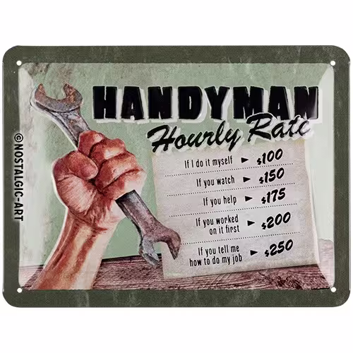 Handyman Hourly Rate Blechschild 15cx 20 cm   eilbote-onlineshop - Agrarfox