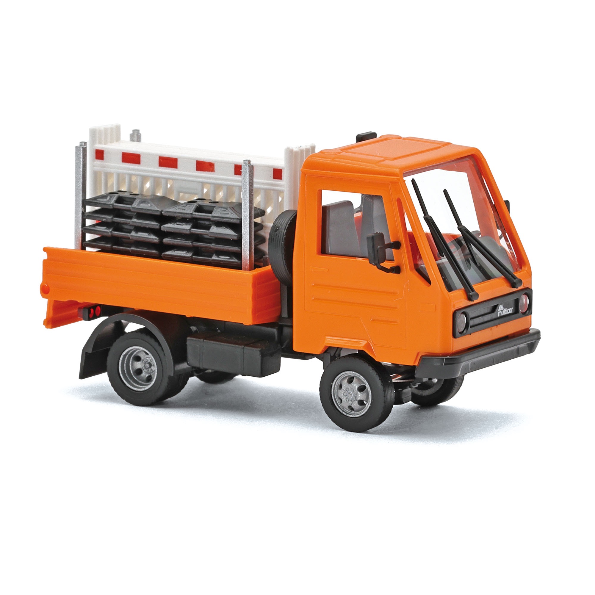 Multicar M26 mit Schrankenzauntransportgestell orange Modell von Busch 1:87