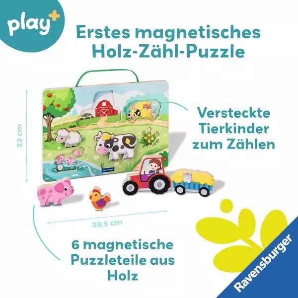 Magnetisches Holz-Zähl-Puzzle Bauernhof mit Griff und 6 magnetischen Puzzleteilen 