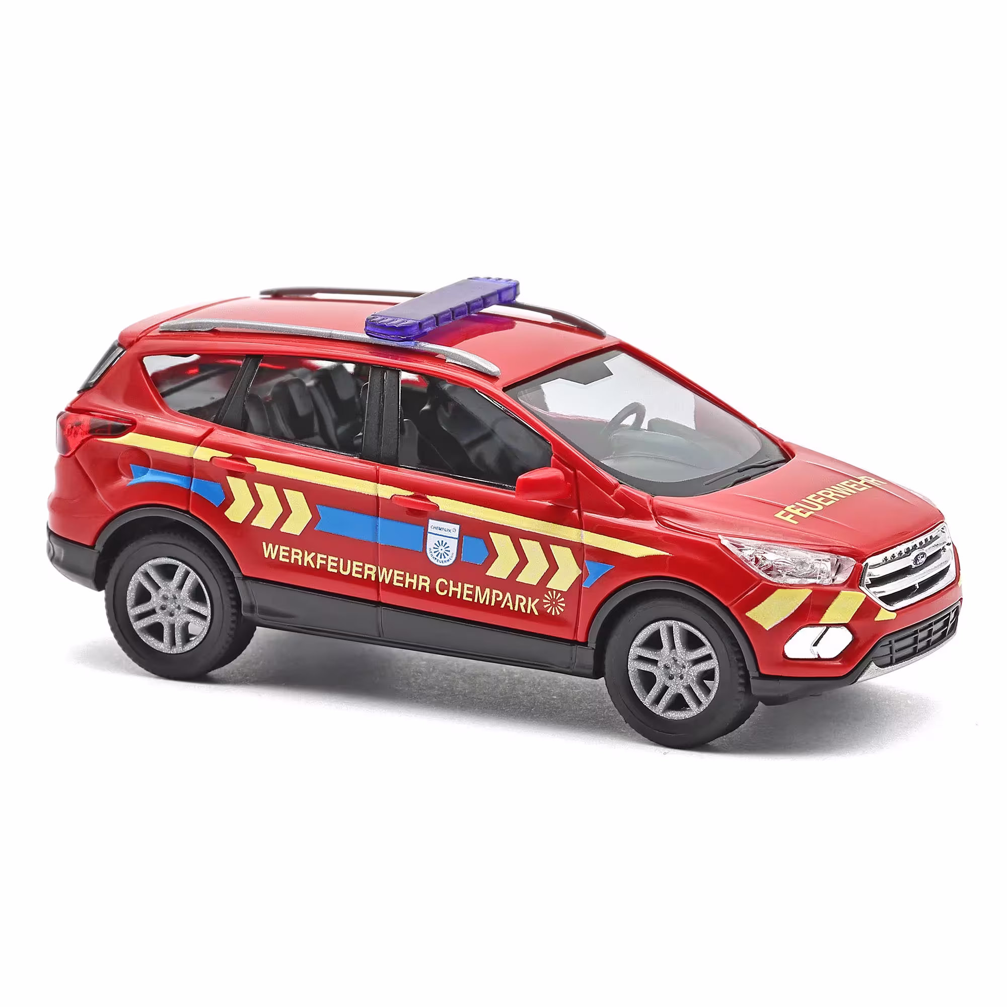 MA76378-1 Artikelname: Ford Kuga, Werkfeuerwehr Chempark Originalhersteller: Ford Modelltyp: Kuga von Busch im Maßstab: 1:87 Hersteller-Nr: 53535
