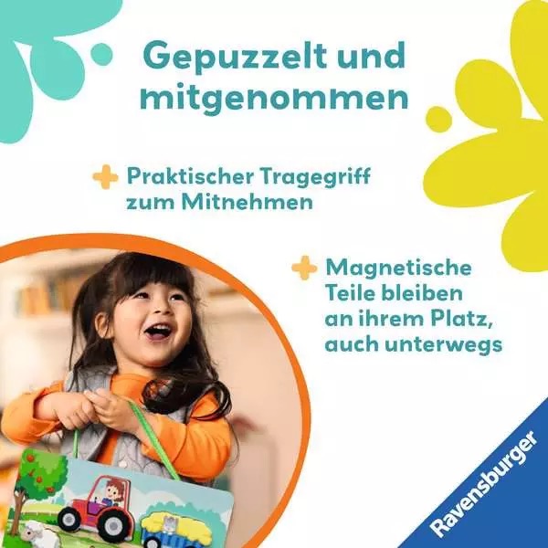 Magnetisches Holz-Zähl-Puzzle Bauernhof mit Griff und 6 magnetischen Puzzleteilen 