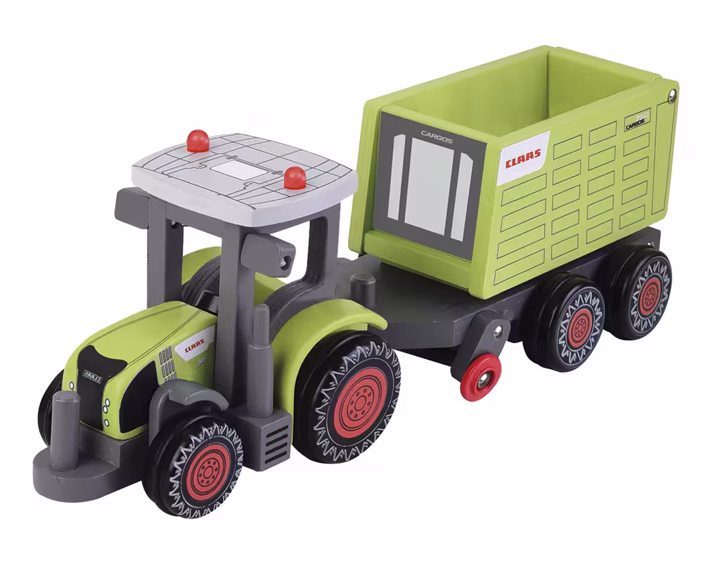 Claas Kids Axion 870 Traktor mit Claas Cargos 9600 Anhänger aus Holz-1