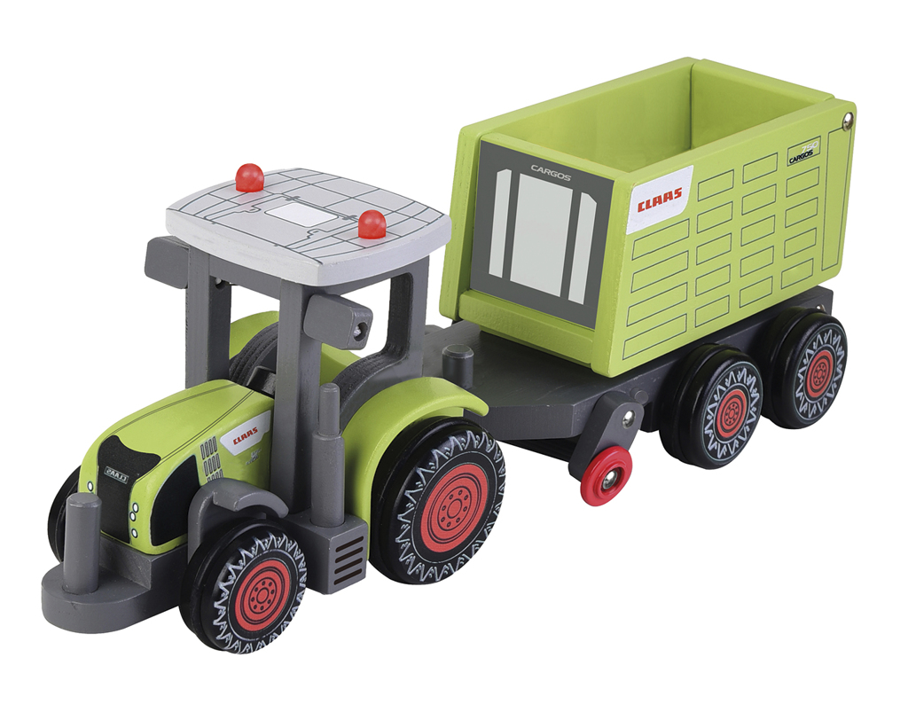Claas Kids Axion 870 Traktor mit Claas Cargos 9600 Anhänger aus Holz-1