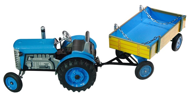 Zetor Traktor mit Anhänger blau - Plastik Felgen Modell von Kovap 1:25