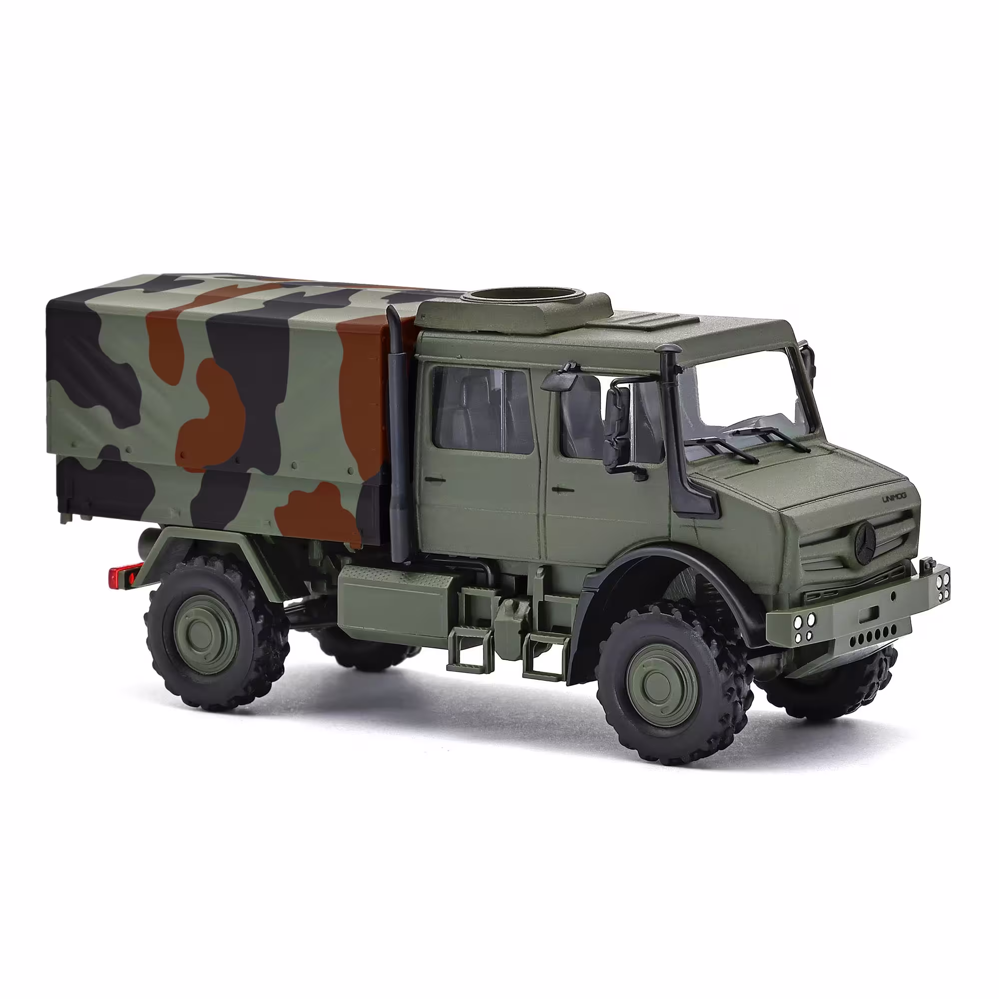 MA76360-1 Artikelname: Mercedes-Benz Unimog U5023 Doppelkabine, Militär Originalhersteller: Unimog Modelltyp: U5023 von Busch im Maßstab: 1:87 Hersteller-Nr: 51087