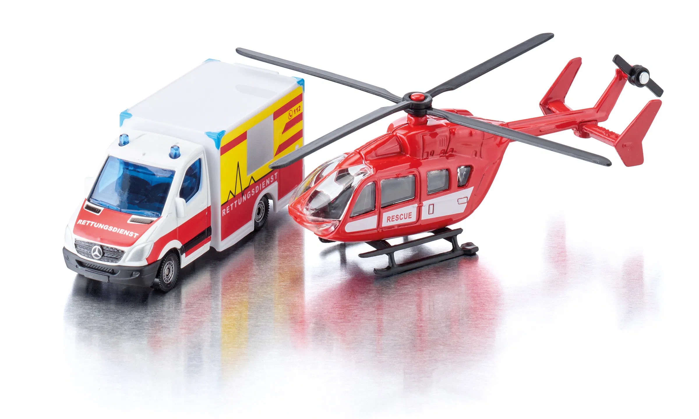 Mercedes-Benz Rettungswagen und Helikopter Modell von Siku 