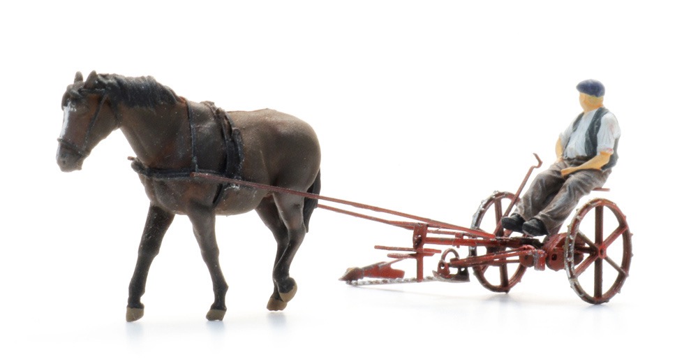 Mähbalken mit Pferd und Figur Modell von Artitec 1:87