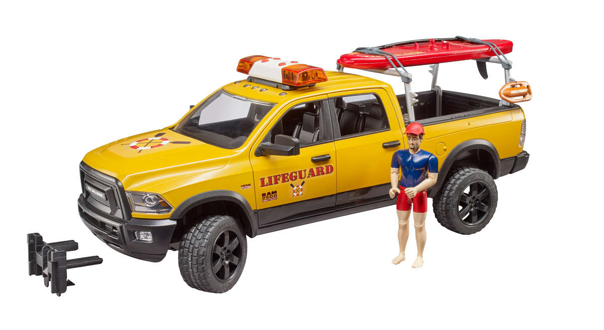 RAM 2500 Power Wagon Life Guard mit Figur + Stand Up Paddle und Licht und Sound Modul Modell von Bruder 1:16