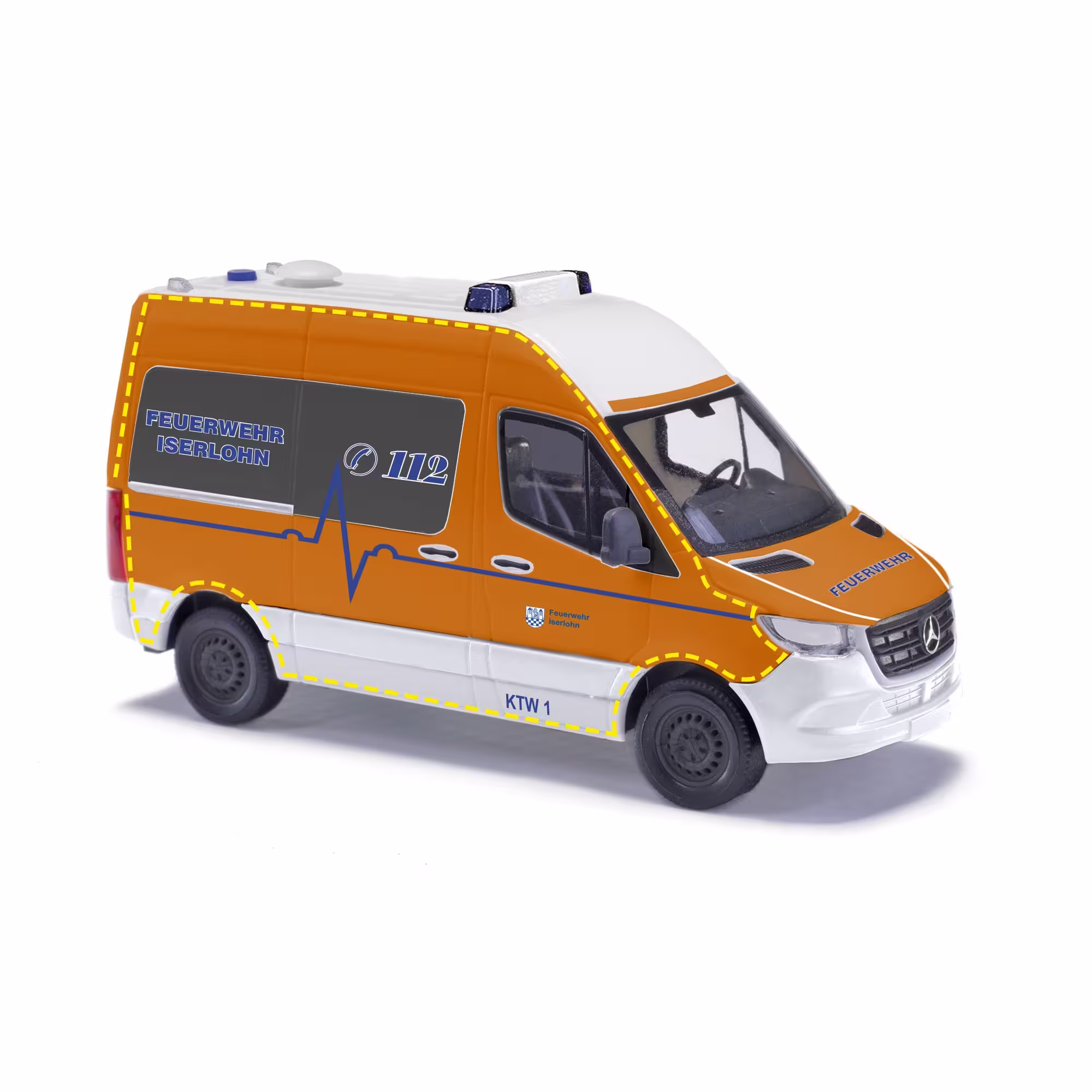 MA76382-1 Artikelname: Mercedes-Benz Sprinter kurzer Radstand Hochdach, Feuerwehr Iserlohn Originalhersteller: Mercedes-Benz Modelltyp: Sprinter von Busch im Maßstab: 1:87 Hersteller-Nr: 54061