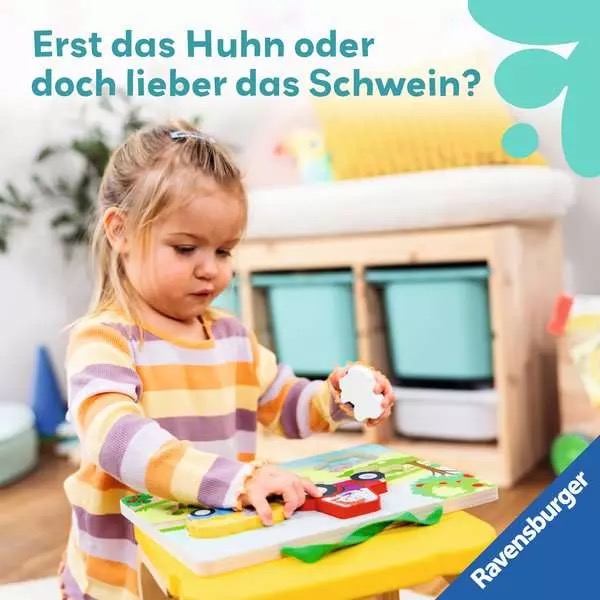 Magnetisches Holz-Zähl-Puzzle Bauernhof mit Griff und 6 magnetischen Puzzleteilen 
