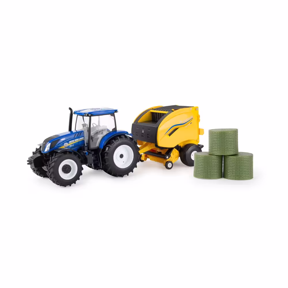 MA76766-1 Artikelname: New Holland T6.175 mit Ballenpresse Originalhersteller: New Holland von Ertl im Maßstab: 1:32 Hersteller-Nr: 61029