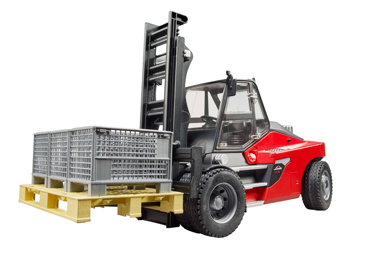 Linde HT160 Stapler mit Palette und Gitterboxen Modell von Bruder 1:16