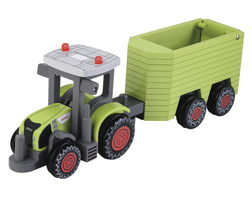 Claas Kids Axion 870 Traktor mit Viehanhänger aus Holz-1