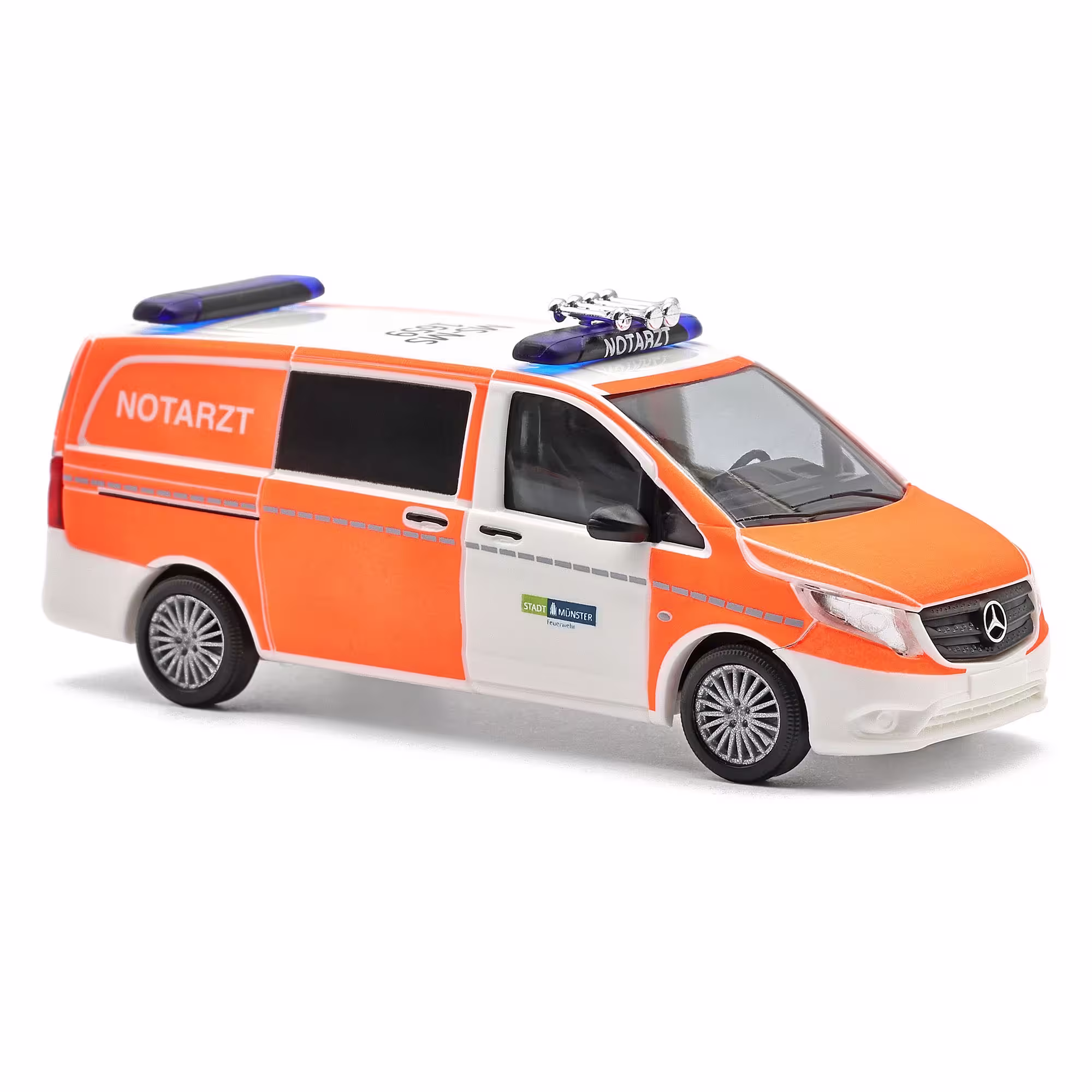 MA76399-1 Artikelname: Mercedes-Benz Vito, Feuerwehr Notarzt Münster Originalhersteller: Mercedes-Benz Modelltyp: Vito von Busch im Maßstab: 1:87 Hersteller-Nr: 54804