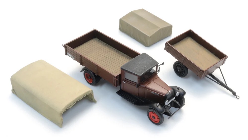 Opel Blitz 6 Pritschenwagen und Anhänger mit Plane Modell von Artitec 1:87