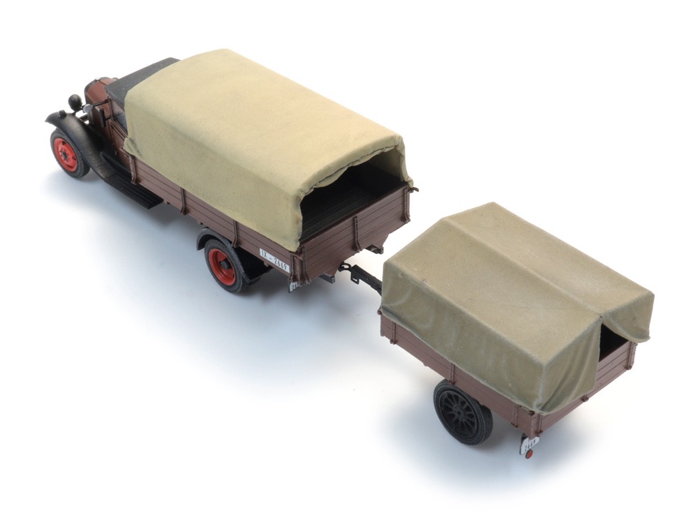 Opel Blitz 6 Pritschenwagen und Anhänger mit Plane Modell von Artitec 1:87