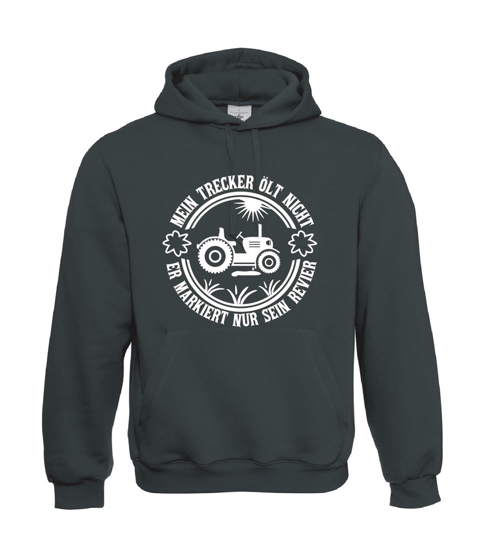 Kapuzenpullover (Hoodie) „Mein Trecker ölt nicht“ (schwarz) Größe S